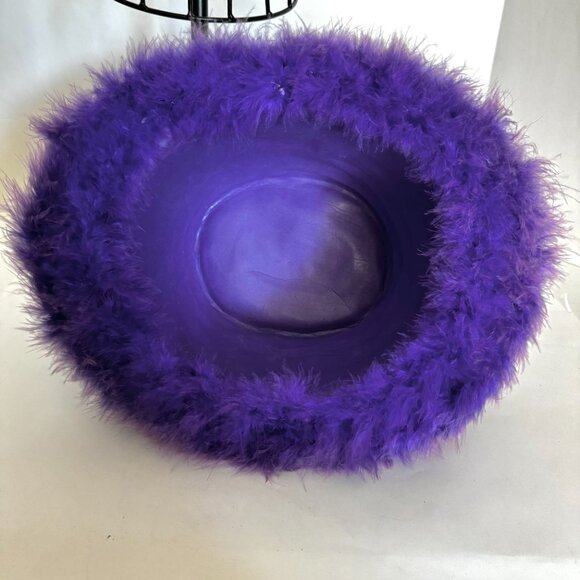 Furry Purple Bucket Hat Fluffy Faux Fur Halloween Costume Feather Fur - Picture 3 of 6